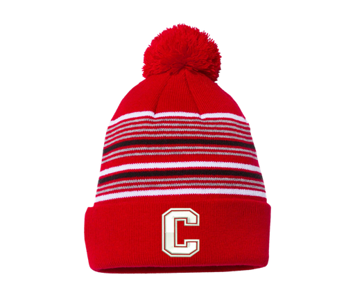 [SP60-Red/White/Grey/Black] Cornell Beanie - Red and White Striped with Pom-Pom